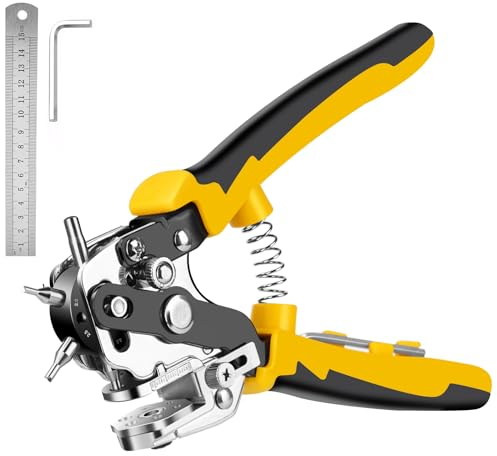 Nutmanel Pince Perforatrice Cuir, Poincon Cuir, Pince Perforatrice Rotative, Pince Trou Ceinture, avec 6 Tailles de Poinçon Interchangeables, pour Cartes, Tissu, Plastique, Papier