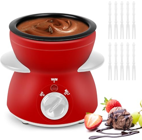 Mini pentola per fonduta di cioccolato, fontana per fonduta, 250 ml, per cioccolato al latte, formaggio, burro, caramelle (rosso)