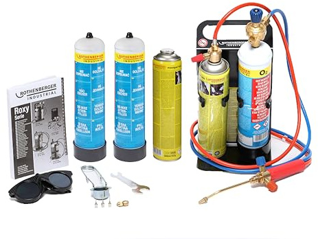 ROTHENBERGER Industrial Autogenschweiß- und Hartlötgerät Roxy Kit Plus, inkl. 3 x Sauerstoffeinwegflasche 110bar-930 ml und 2 x Maxigas-600 ml und umfangreichem Zubehör