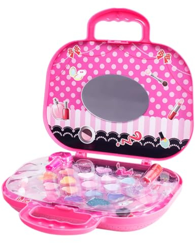 Vaguelly Komplette Kinder-Make-up-Tasche Für Mädchen Mit Verschiedenen Kosmetikspielzeugen Und Spiegeletui