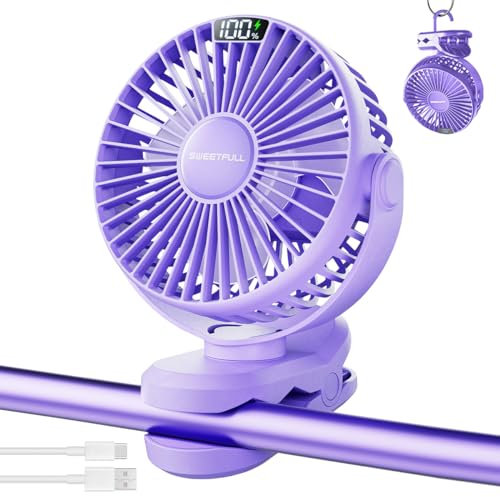 NIUAWASA Ventilatore Portatile Clip Ricaricabile, Ventilatore da Tavolo 4000mAh con Display LED Mini Ventilatore Ruotabile Piccolo Ventilatore Silenzioso per Casa Ufficio Campeggio Palestra (Viola)