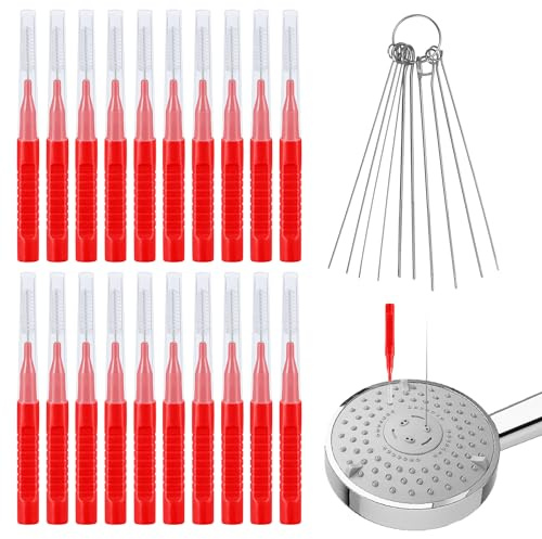 30pcs Shower Head Cleaner Tools, Shower Head Cleaning Brushes Multi-Sized Shower Head Cleaner Picks for Small Hole Anti-Clogging Cleaning Brush for Gap Nozzle Slot (Red)