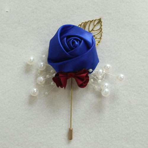 WZBAO Boutonniere für Männer, handgefertigt, Ansteckblume für Trauzeugen, Seidenrose, Hochzeitsbedarf, Festival, Abschlussball, Party-Dekoration, Saphir