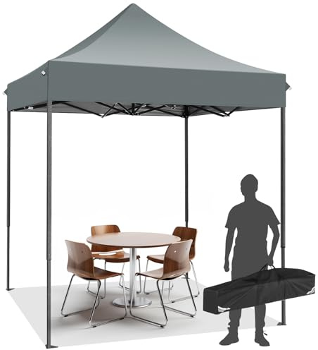 TOOLUCK 2x2M Faltpavillon Pavillon Wasserdicht Stabil Winterfest, Einfach Aufzubauendes Kommerzielles Hochleistungszelt, UV Schutz 50+ 3 Höhenverstellbar, Partyzelt mit Tragetasche, Grau
