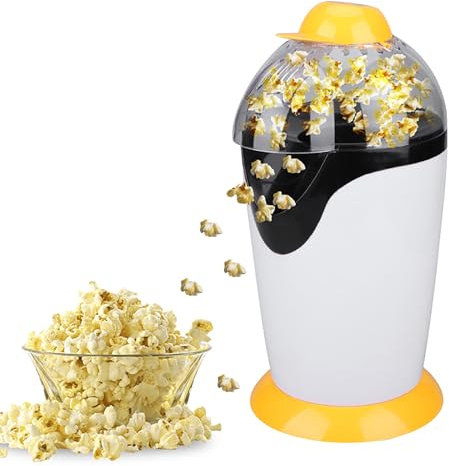 Hot Air Popcorn Popper, Home Popcorn Maker with Swirl Non-stick Liner and Clear Lid, 97% Popping Rate and One Button Starting, Healthy Oil Free and East To Clean, for Home Theater, Parties