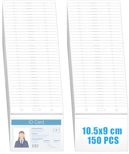 LOPYXBR 150 Stück Ausweishülle 10,5 x 9 cm Kartenhülle Transparente Wasserdicht Ausweishalter PVC ID Card Holder für Ausweisclip Schulen Studenten Mitabeiter