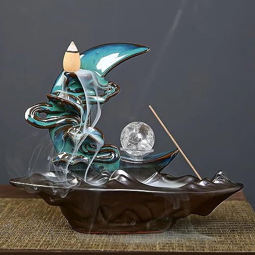 Ayeelamb Brucia incenso a Cascata, Porta incenso a riflusso a Cascata,con 60 coni aggiornati+30 bastoncini di incenso, Porta incenso a Cascata,per decorazioni per la casa ornamento