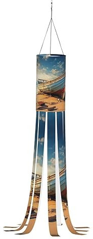 Windsack mit Motiv Boot am Strand, vielseitig, charmante Outdoor-Dekoration für Herbst, Erntedankfest, Winter