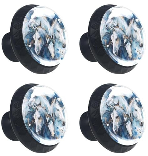 Abstract Watercolor Paint Animals Horses Kitchen Cabinet Knobs, Decorative Dresser Knobs with Screws Pulls Handles Hardware Drawer Knobs for Home Furniture, 4 Pack