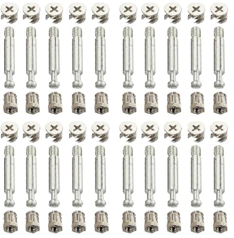 Kit di connessione per mobili 3 in 1, 20 pezzi, eccentrico Cam Lock Ø15 mm e M6 x 40 mm, dado in plastica preinserito Ø11,5 mm, per montaggio di giunzioni di montaggio del guardaroba