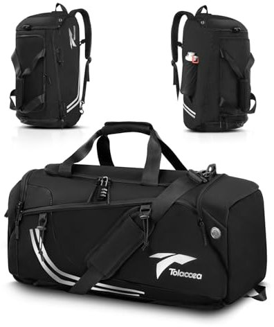 Tolaccea Sporttasche Herren Rucksackfunktion Groß 45L Sportrucksack mit Schuhfach Nassfach, Reisetasche Damen für Fitnessstudio Sauna Fussball Schwimmen Gym（Schwarz）