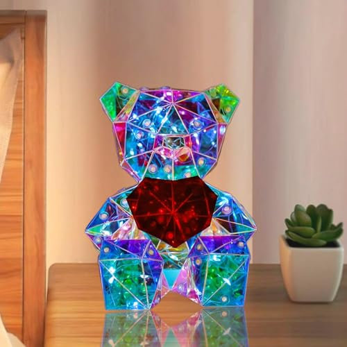Bear Night Light - Prismatic Iridescent LED Light for Girls & Kids Room Decor, Colorful Glow 3D Light DIY Crafts, Christmas Gifts