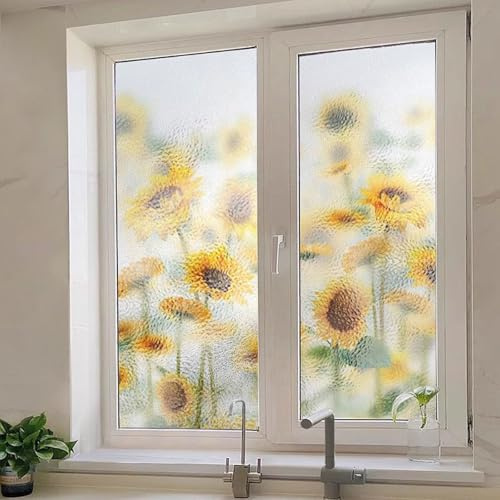 Eiauiuo Selbstklebende Fensterfolie Statisch Haftend Blickdicht Milch Glasfolie mit Pflanze Mustern Fenster Dekor Folie Anti-UV Sonnenschutz Folie Wasserdicht Scheibenfolie für Badezimmer Schlafzimmer