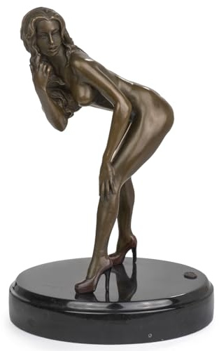 Moritz Exklusive Bronze Skulptur Einer nackten Frau in High Heels auf Marmorsockel - Erotische Kunst Figur für Moderne Deko und Wohnaccessoires, 24 cm