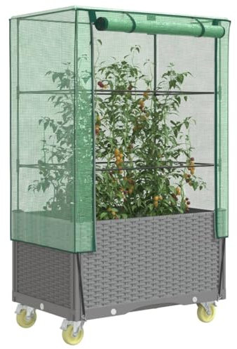 Xichuzi Hochbeet mit Aufsatz und Rollen Rattan-Optik 80x50x182 cm, Palettenrahmen, Hochteich, Gemüsebeet, Kräuterregal Balkon, Blumenbeet, Kräuterspirale, Tomatenbeet, Pflanzhochbeet - 4015864