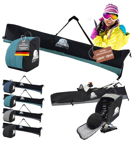 Rawstyle Skidväska set maxi variabel skidväska universell anpassningsbar 120–190 cm pjäxväska pjäxväska ryggsäck hjälm mjuka stövlar båtväska väska pjäxor maxi (melerad turkos)