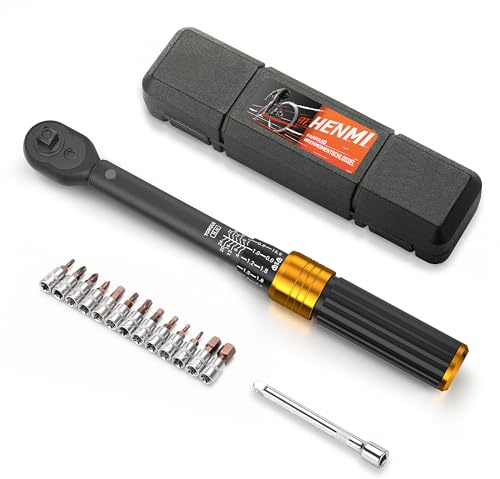 HENMI Drehmomentschlüssel Fahrrad 1/4 Zoll, 2-24 Nm, ±3% Fehlergenauigkei | 72 Zähne Ratsche Torque Wrench Set mit13 Bits & Verlängerungsstange für Fahrrad & Motorrad