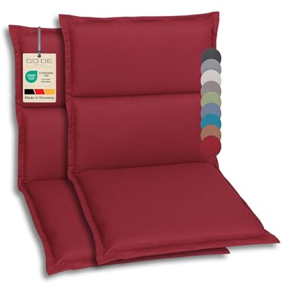 GO-DE Textil Bequeme und attraktive Polsterauflagen für Hochlehner-, Mittellehner- und Niederlehner-Gartenstühle (2er-Set, Uni Rot, Niederlehner)