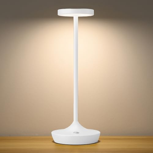SLSMD Lampada da tavolo senza fili LED Ricaricabile Dimmerabile 6000mAh 3 Modalità di Luce USB-C Lampada da tavolo Uso Interno/Esterno (Bianco)