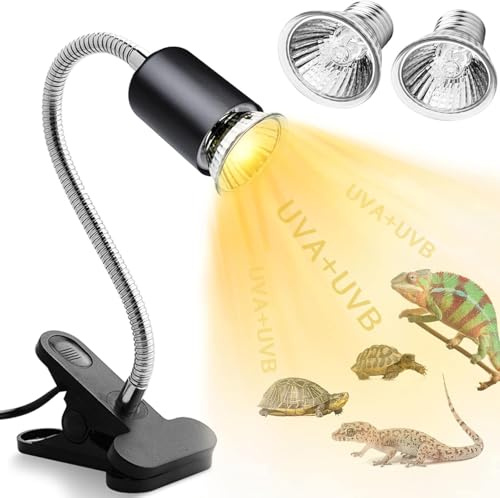 Icepark Wärmelampe Terrarium Schildkrötenleuchten mit Clip, 2 UVA UVB-Glühbirnen, einstellbarer Halter für Sonnenlampe, Lichtlampe Haustierheizung Eidechsenschlange Reptilienschildkröten