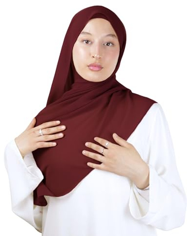Hijab à Enfiler avec cagoule intégré en crêpe de luxe pour femme musulmane voilée châle islamique voile enfilable HE210