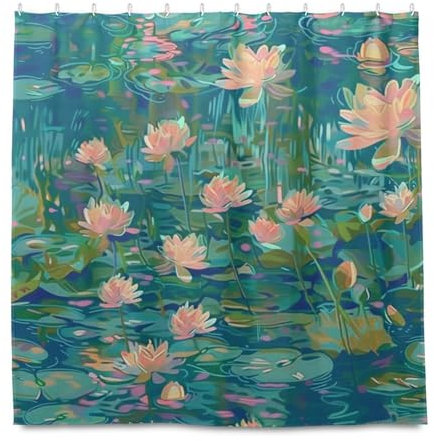 siphylline Wasserabweisender Stoff-Badvorhang mit Haken, Ölgemälde, Blumen, grün, Polyestergewebe, maschinenwaschbar, Standard-Duschvorhang, für Raumdusche, 183 x 183 cm