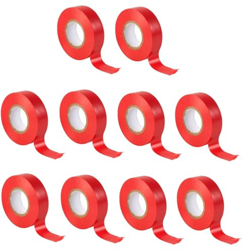 TERF® Paquete de 10 cintas eléctricas rojas de 19 mm x 33 m, cinta aislante de PVC autoadhesiva fuerte para aislar reparación, proteger cables eléctricos y uso amplio de cinta de sellado