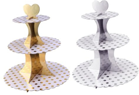 CIYODO 2pcs Cardboard Cake Stand Table Tall for Party, 3-tier Cupcake Holder Set, Multi-tire Dessert Stand Display Rack for Wedding and Party