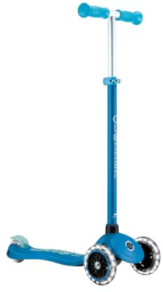 Globber Primo Plus Glow Lights – Tretroller mit 3 Rädern, Leuchtend und fluoreszierend, Roller ab 3 Jahren, höhenverstellbar, Petrolblau