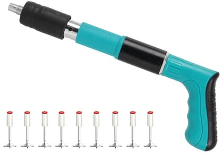 TIEOAXFT Manual Steel Nail Gun with 100 Nails Mini 5 Gears Power Adjustable Wall Rivet Gun Portable Concrete Blaster Nail Upholstery Tool(Orange)