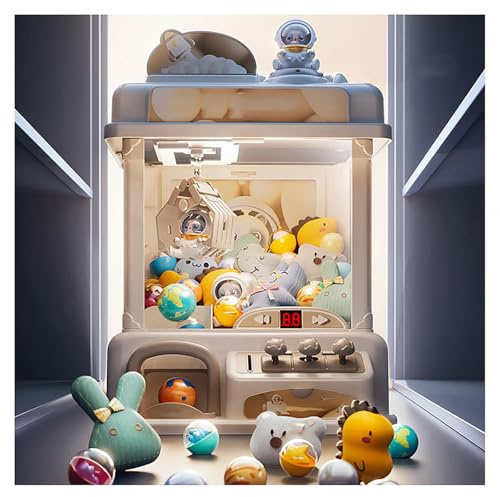 CUCUKAKA Machine à Pince Fête Foraine ， Machine à Bonbons avec Musique et Lumières,2 Poupées Panda,25 Peluches,20 Gashapons ， Machine a Bonbon avec Pince Jeu Amusant Et Cadeau pour La Fête