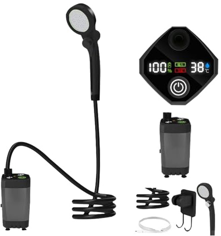 syayw Portable Camping Shower | Rechargeable Shower Pump with LED Display for Camping, 3 Spray Modes Waterproof Pump for Washing Car, Bath, Pets Hiking, Travel, Garden,