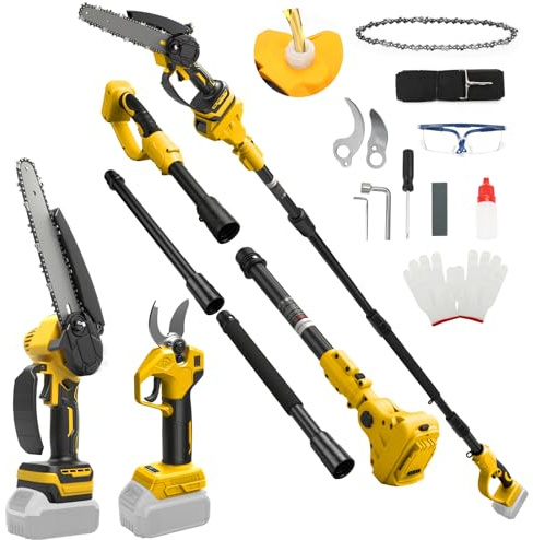 Mini Tronconneuse avec Perche 8 Pouces & Secateur Electrique Telescopique 28 mm pour Dewalt 18 V, 20 V Batterie, 4 en 1 Élagueuse sur Perche, Portée Maximale 4,5 m