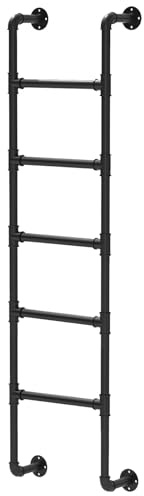 Scala antincendio nera – tubo di ferro metallico, scala da parete per la sicurezza domestica, dimensioni da 140 cm a 210 cm, ideale per uscite di emergenza in soffitta e cantina