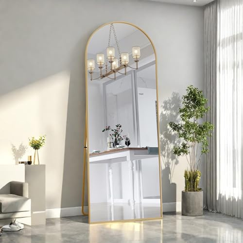 HNOUER Bogen Ganzkörperspiegel, 53 x 162 cm Gewölbter Standspiegel Groß in voller Länge,Bodenspiegel mit Ständer für Schlafzimmer, Wohnzimmer oder Ankleidezimmer (Gold)