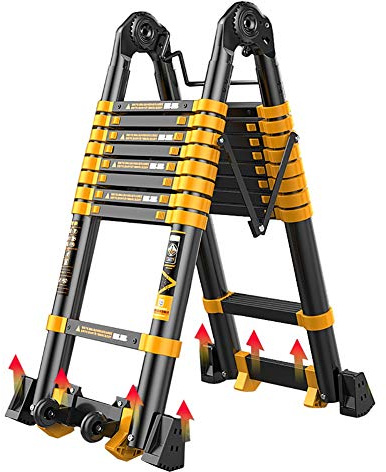 GJMSSMY Scala Estensibile Pieghevole in Alluminio con Struttura a A - Piedini telescopici Antiscivolo Design Portatile capacità 330 libbre Ideale per l'uso in casa, Ufficio e soppalco - al