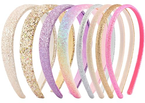 Tihebax Headbands for Girls 8Pcs Non Slip Glitter Girls Headbands Toddler Kids Sparkly Headband Gold Pink Purple Hairband for Toddler Girl Thin & Wide Hairbands Accessories for Outfits Back to School