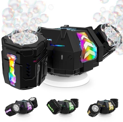 cossy Seifenblasenmaschine,Automatischer 360°Drehbar Seifenblasenmaschine Kinder, Wiederaufladbare Seifenblasen Maschine mit Fernbedienung,RGB-Lichtern & 20000+ Blasen/Min, für Hochzeit, Party,Schwarz