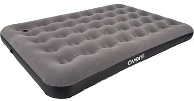 AVENLI Luftmatratze Camping Double-Size 191x137x22 cm, Gästebett 1–2 Personen, integrierte Fußpumpe, CloudCoil, beflockt, bis 300 kg, grau/schwarz