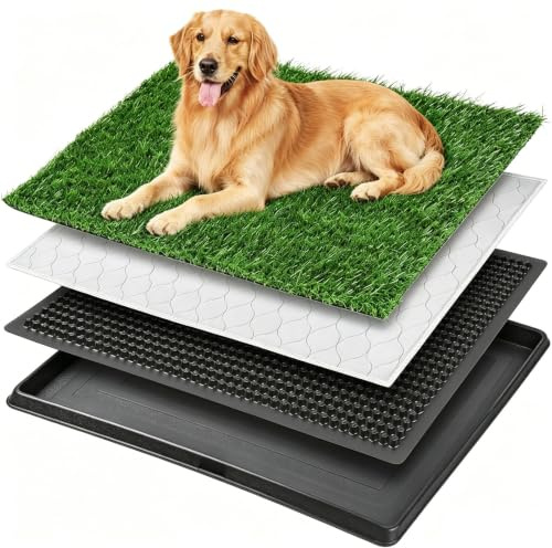 Yuehuamech Hundegras-Pad Hundetoilette Töpfchen mit Tablett Kunstrasen-Töpfchen-Trainingspad Wiederverwendbares Hundeklo für drinnen 16 x 20 Zoll für Welpen, kleine Hunde, Balkon, Wohnung, waschbar