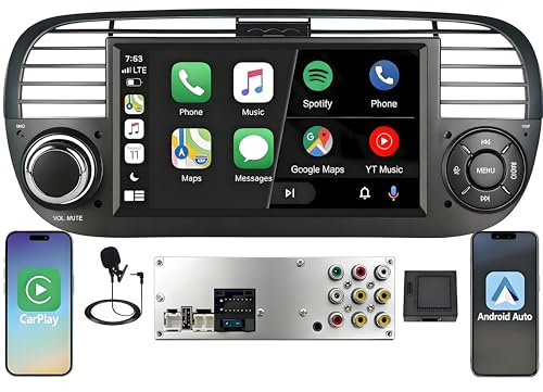 Schermo Autoradio CarPlay wireless per FIAT 500 2007-2015 1 DIN Bluetooth | Sistema Linux,avvio rapido 2s,Plug&Play,CANBUS,Supporta telecamera posteriore e DAB+,comandi volante,DSP,RDS,USB,Android Auto