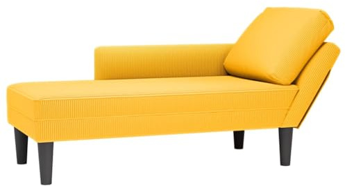 Chaiselong ljusgul gjord av manchestertyg med kudde, vadderad och ergonomisk, med armstöd och ryggstöd, perfekt som en avslappningsstol, ottoman och loungefåtölj för vardagsrum