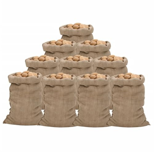 Kaloriko Jutesäckar 10 stycken 60 x 105 cm 100 % naturlig jute 340 g/m² robust material mångsidigt lämpligt för transport, förvaring, trädgård, växter och dekoration