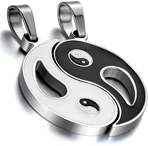 Cupimatch Pärchen Halsketten Edelstahl Yin Yang Anhänger Puzzle Passende Paar Halskette Valentine Weihnachten Geschenk für Männer Frauen Silber Schwarz