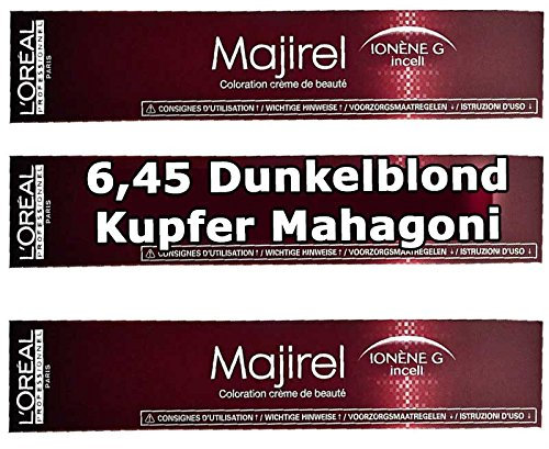 3x Loreal Majirel 6,45 Dunkelblond Kupfer Mahagoni Creme Haarfarbe - 50ml
