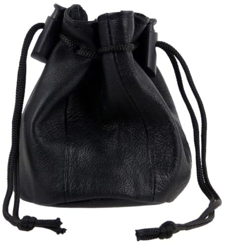 Neu Oakridge Klein Schwarz Leder Kordelzug Tasche Wechsel Münzen Handgelenk Herren Damen