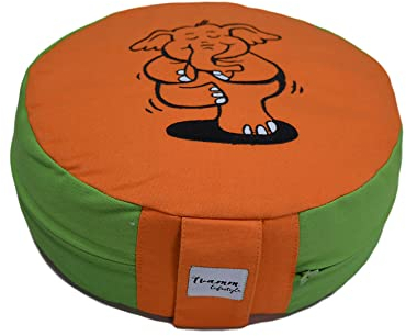 tvamm Lifestyle redondo 7 Chakra – Cojín de meditación (Zafu) Alforfón, diámetro 36 cm x 15 cm, funda y relleno 100% algodón, funda lavable a máquina hasta 30º C., Aditya's collection Grun/Orange