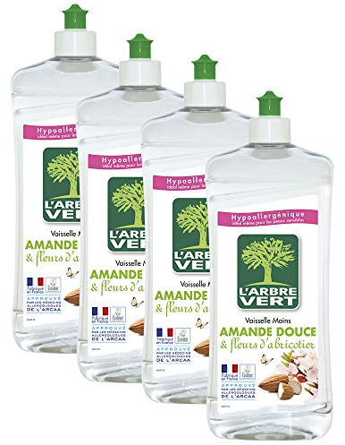 L'arbre vert Liquide Vaisselle Mains Amande Douce/Fleurs d'Abricotier Hypoallergénique - Lot de 4