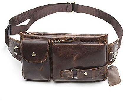 Unisex Damen Herren Hüfttasche Gürteltasche Bauchtasche Premium Hüftgurt mit Organizer Geöltes Rindsleder für Outdoor, Biker, Reiten, Wandern Metallringe für Karabiner (Kaffeebraun)