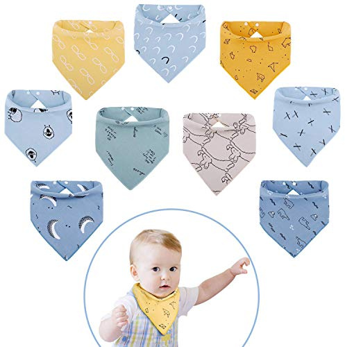 Viedouce Babero Bebe 9 Piezas,Bandana Bebe para Niños Niñas,Baberos Bebe Recien Nacido Algodon con Ajustables Botón,Suave & Absorbente